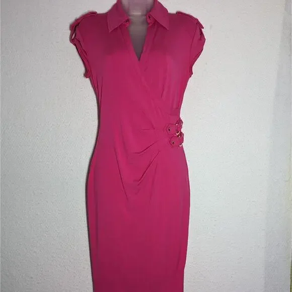 Vtg Cache Bodycon Dress Womens Sz Medium Hot Pink Barbiecore Stretch USA Rare - Picture 1 of 9